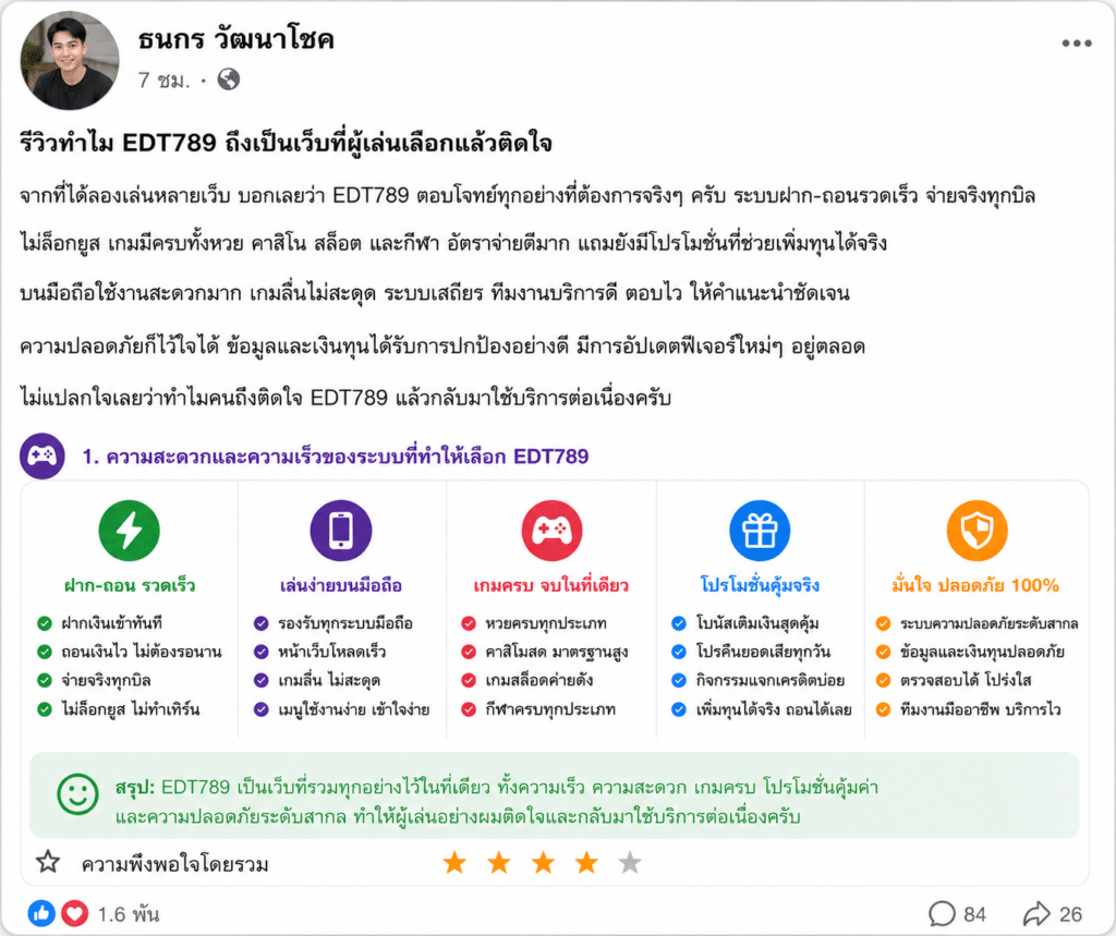 EDT789 ทำไมถึงเป็นเว็บที่ผู้เล่นเลือกแล้วติดใจ