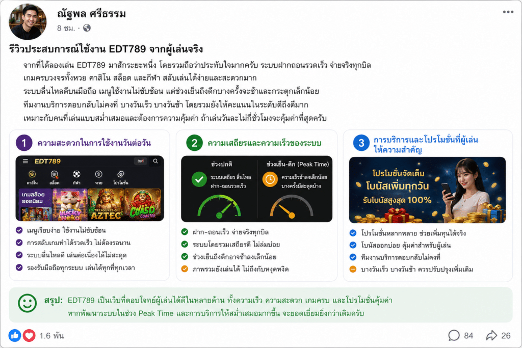 ประสบการณ์ใช้งาน EDT789 จากผู้เล่นจริง