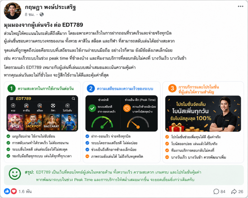มุมมองจากผู้เล่นจริง: ประสบการณ์ใช้งาน EDT789